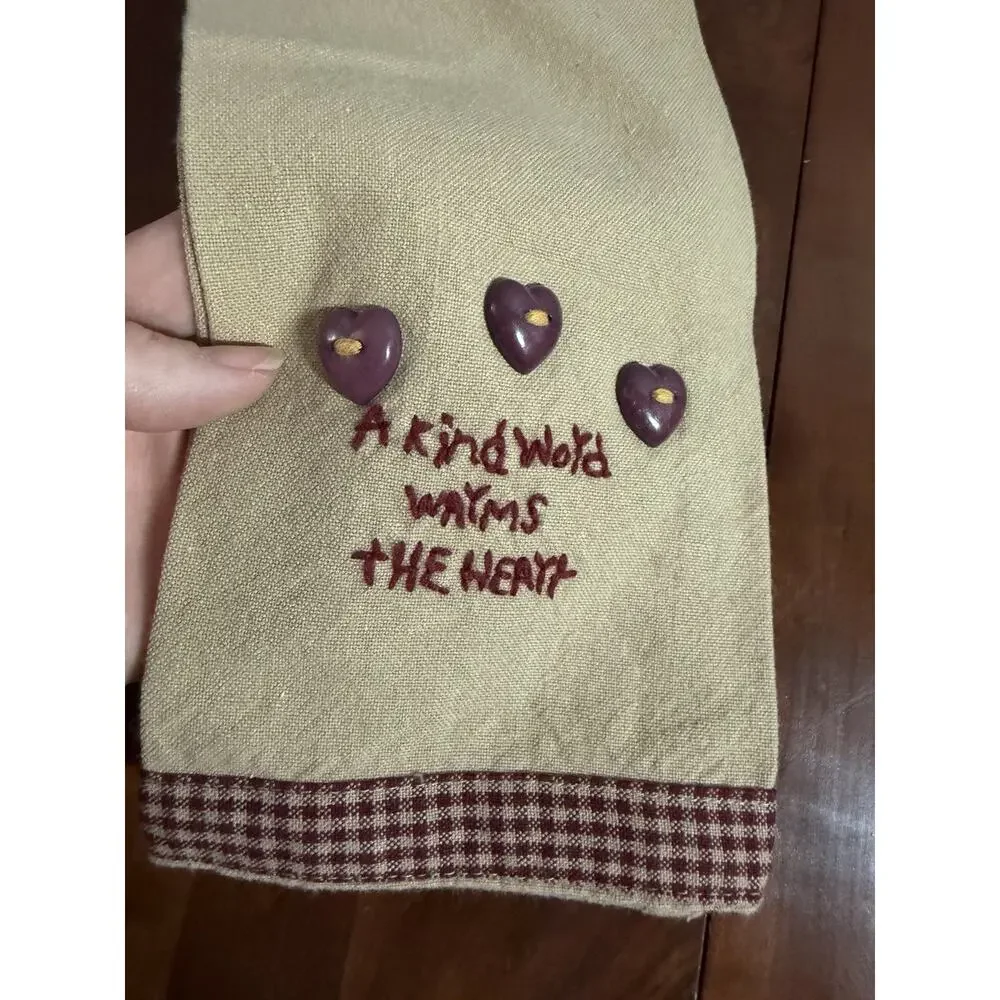 A Kind Word Warms The Heart Tan Red Checkered Tea Towel Decor Accent Folksy